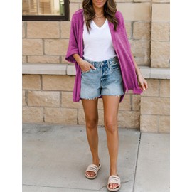 Yekaty Purple 3/4 Sleeve Lightweight Cardigan Sweater Dressy Summer Plus Size Kimonos for Women 3X Cover Ups 2024