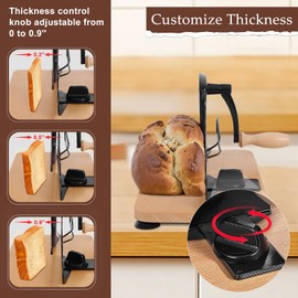 Gifhomfix Manual Bread Slicer for Homemade Sourdough with Hand Crank, Adjustable Thickness Bread Cutter Slicing Guide, Stainless Steel Sourdough Even Slices for Loaf, Sandwich, Black