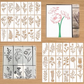 Flower Stencil for Painting, Plastic Painting Stencils, Wild Flowers Stencils, Reusable Leaf Painting Stencils, Leaves Stencil, Reusable Drawing Painting Stencils, Pack of 36