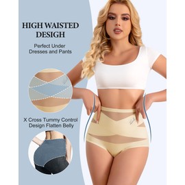 MIOTAN Women's Underwear Tummy Control High Waisted Shapewear Pack Postpartum Stomach Panties Briefs(Multicolor,L)