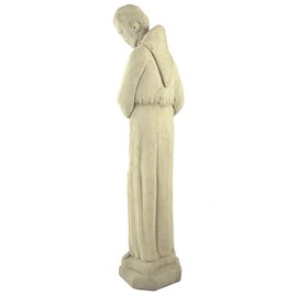American Made Vintage Mission-Style St Francis with Dove Concrete Garden Statue, 24"