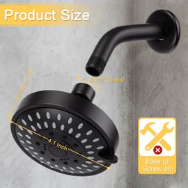 AISOSO Shower Head, 5 Modes High Pressure Shower Heads for Relaxed Shower Experience, 4.1 Inch Bathroom Fixed Showerhead Even at Low Water Pressure for Powerful Spray, Matte Black