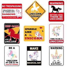 WERNNSAI Unicorn Party Decorations - 9 PCS Unicorn Birthday Banner Party Poster Zone Sign Photo Prop for Girls Birthday Party Supplies Rainbow Unicorn Party Wall Window Indoor Decor Fun Warning Signs