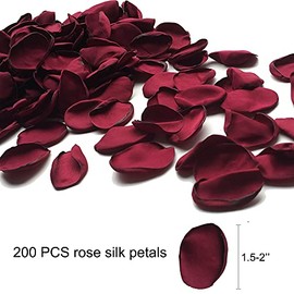 200 pétalos de rosa de seda, pétalos de flores artificiales de color borgoña, para boda, noche romántica, San Valentín, fiesta, cena, decoración de mesa