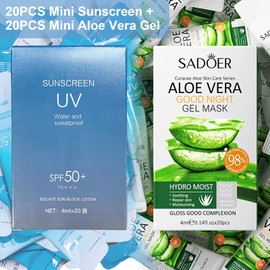 20PCS Mini Sunscreen & 20PCS Mini Aloe Vera Gel - Travel Size Bulk Sunscreen & Aloe Vera Gel (4ml Each), Lightweight & Non-Greasy & Hydrating, Perfect for Outdoor Party, Thank You Gifts, Daily Use