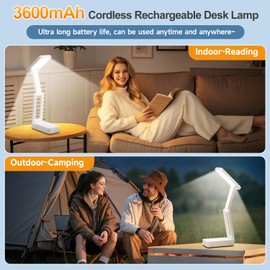 Battery Operated Lamp, 3600mah Cordless Lamp Rechargeable Lamp,3 Colors & 10 Brightness Battery Powered Lamp, Small Desk Lamp Portable Lamp Rechargeable Light, Led Desk Lamp Desk Lamps for Office