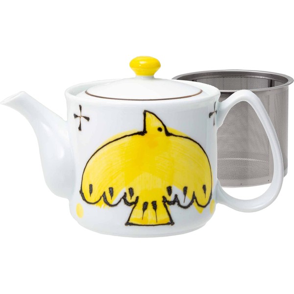 Saikai Pottery Hasami Ware Issei Pot, Approx. 16.9 fl oz (500 ml) (with Super Stainless Steel Tea Strainer) aile Elle Yellow, Made in Japan 20452