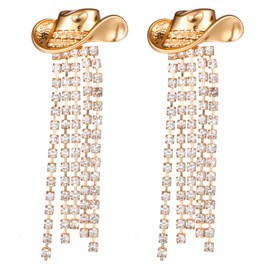 Cowgirl Earrings for Women Western Gold Rhinestone Cowboy Hat Tassel Earrings Sparkly Rodeo Country Dangle Earring Concert Outfits Jewelry Gift for Women