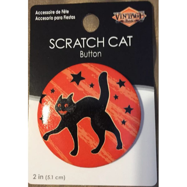 VINTAGE HALLOWEEN BEISTLE RETRO SCRATCH CAT PIN/BUTTON