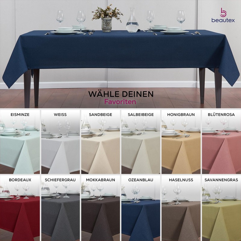 Elegant Natural Linen Look Tablecloth, Lina Tablecloth and Table Runner,