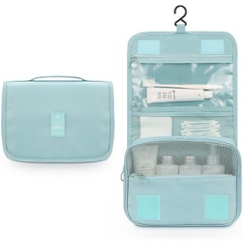 Mossio Hanging Toiletry Bag - Large Cosmetic Makeup Travel Organizer for Men & Women with Sturdy Hook (Sky Blue)