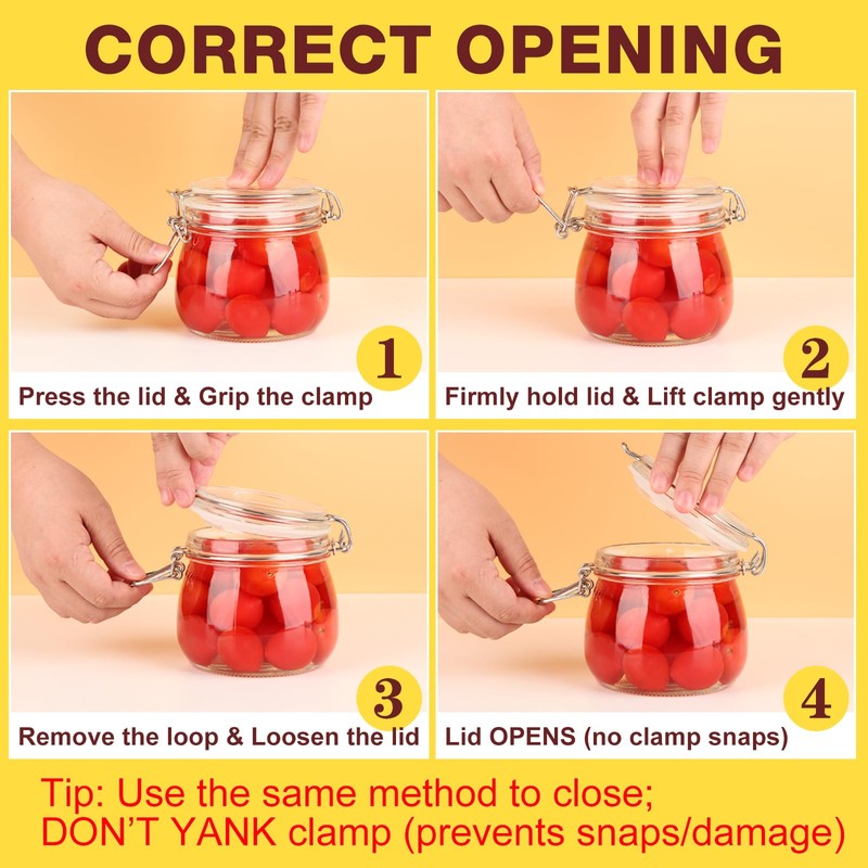 HINGWAH 16 oz Glass Jars with Airtight Lids, 6 Pack