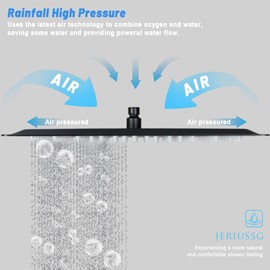 jeriussg Black 16 Inch Ultra Thin Rain Shower Head, Large Rainfall Waterfall Shower Head Full Body Coverage, Universal Ceiling or Wall Mount, 304 Stainless Steel