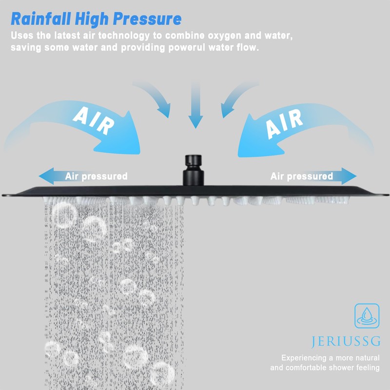 jeriussg Black 16 Inch Ultra Thin Rain Shower Head, Large