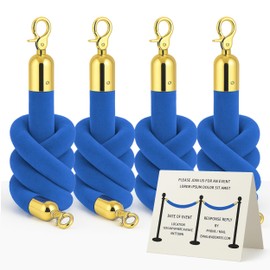 4PCS Blue Velvet Rope 6.5FT – 6.5FT Velvet Ropes Blue Crowd Control Durable Thick Barrier Cords for Poles and Posts Elegant Stanchion Cord for Red Carpet Events VIP Parties