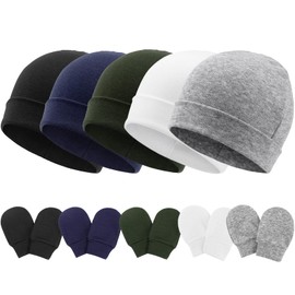 AQOKKA 5 Pcs Baby Girl Hats Newborn Baby Beanies Infant Cap Baby Mittens Newborn Hats for Baby Girls Boy Essentials 0-6 Months