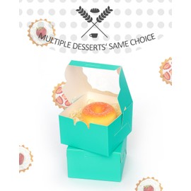 Gcardist Mint Blue Bakery Box with Window 15Pcs 10.2x10.2x6.4cm Mint Blue Cookie Boxes Pastry Box for Wedding Favor Birthday ＆ Party(4x4x2.5 Inch)