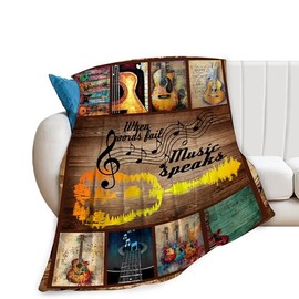 Music Note Blanket Vintage Guitar Throws Gifts for Girls Boys Retro Musical Instruments Print Blankets Plush Fleece Fuzzy Super Soft Warm Cozy Stuff for Couch Bed Sofa Decor for Men Women 50"x40"