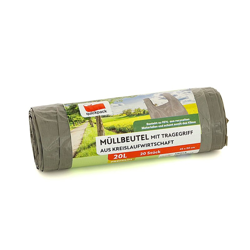 Bin Liners with Carry Handle, Grey, 95% Recycled Material (Grey