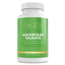 Lily Green | Magnesium Taurate 2000mg per Serving | 90 Vegan Capsules | Supports Electrolyte Balance, Psychological Function, Tiredness & Fatigue | No Artificial Fillers | Made in UK