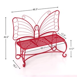 Mantianstar Butterfly Garden Bench, Double Seats Outdoor Bench, Black Patio Bench Thickened Metal Frame for Garden, Yard, Patio, Porch, Lawn, Park. (Red/Big)