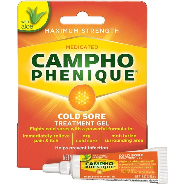 Campho-Phenique Medicated Cold Sore Treatment with Drying Action Maximum Strength Pain Reliever & Antiseptic Gel, 0.23 Oz (Pack of 6)