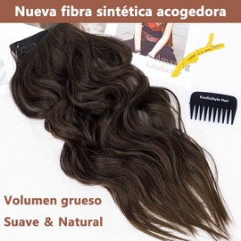 MITEGELO 2 Piezas Extensiones de Cabello Ondulado 18 Pulgadas, 3/4 Cabeza Completa Ondulada Extensiones Cabello con Clip Seguros Extraíbles, Tamaño Ajustable, Resistente al Calor Extraíbles y Reutilizables (Castaño Negro)