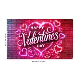 BlissYard Happy Valentine Backdrops Pink Love Hearts Lights Brick Wall Valentines Theme Photography Background Valentines Banner for Wedding Anniversary Party Decorations Supplies 70x43in