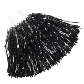 Hooshing 24PCS Black Pom Poms Cheerleading Fluffy Metallic Pompoms with Baton Handle for Dancing Sports Party Cheerleading Squads