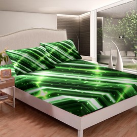 Feelyou - Juego de sábanas bajeras geométricas abstractas de color degradado, tamaño matrimonial para niños, niñas, adolescentes, moderno juego de sábanas a rayas, bolsillo profundo, decoración de
