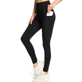Kcutteyg Leggings with Pockets for Women-High Waisted Soft Yoga Workout Pants Non See Through (Black, Large)