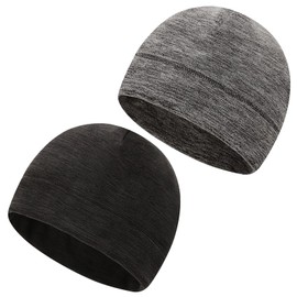 GWAWG 2 Pcs Unisex Beanie Hats Cycling Helmet Black, Warmer Running Beanie, Skull Cap with Ear Covers, Skull Cap Cycling Helmet Liner for Adults Women and Men