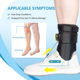 AFO Adjustable Foot Lift Splint with Quick Release Rotary Knob, Foot Lift Support for Nerve Damage or Muscle Weakness, with Wide Hooks for Shoes and Slippers, Left or Right, Unisex, S/M
