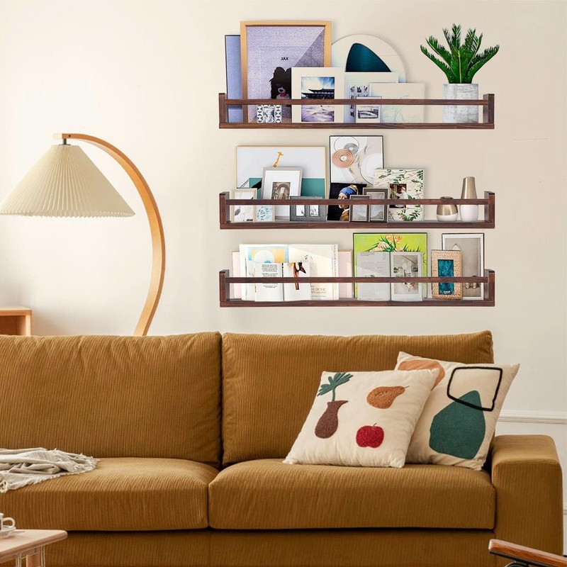 AZSKY Nursery Book Shelves Deep Walnut Wall Mount Floating Book