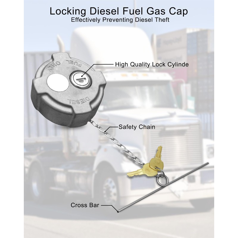 Locking Diesel Fuel Cap 2 3/8" Fit for Freightliner M2