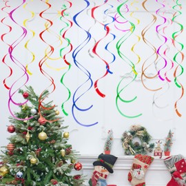Colorful Ceiling Swirl Foil Decorations Hanging Plastic Streamer Themed Swirl Party Decoration for Wedding Thanksgiving Day Graduation Celebration, Pack of 28 (Multicolor 16)