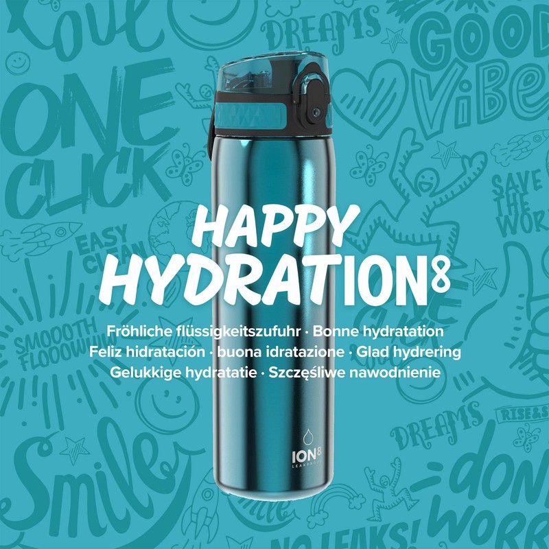 Ion8 Leak Proof Slim Water Bottle, Stainless Steel, 600ml (20oz),