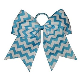 NEW"CHEVRON Teal Blue" Cheer Bow Pony Tail 3" Ribbon Girls Hair Bows Cheerleading Practice Football Games School Uniform Hairbow