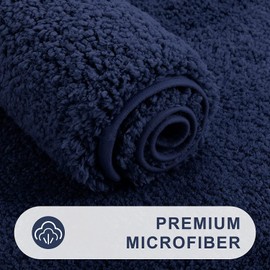 OLANLY Soft Microfiber Small Bath Mat, Super Absorbent Plush Shaggy Bathroom mat, Machine Washable Dry Bathroom Rug, Non-Slip Bath Mats for Bathroom Floor, Tub and Shower, 16x24, Navy
