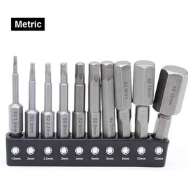 Bestgle 20 Pcs Magnetic Hex Head Allen Wrench Drill Bit Set, 1/4 Inch Hex Shank Hex Head Screwdriver Bit Set Quick Release Electric Screwdriver Bits, 60mm Length (10Pcs Metric & 10Pcs SAE)