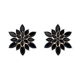WCRAZYE Rhinestone Flower Stud Earrings for Women Elegant Large Big Sparkly CZ Cubic Zirconia Daisy Sunflower Floral Cluster Flower Burst Stud Earrings Bridal Wedding Party Prom Costume Jewelry Bride Bridesmaids Birthstone Birthday Gift (Black)