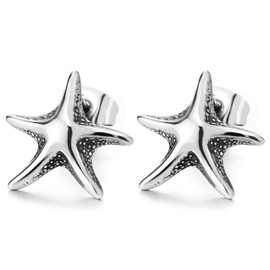 Ocean Inspired Starfish Stud Earrings Nautical Charm Jewellery Stainless Steel for Men Women, Stainless Steel, No Gemstone