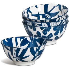 ONEMORE Ceramic Soup Bowls, 20 oz Cereal Bowls Set of 4, Blue Porcelain Bowls for Dessert, Ice Cream, Fruit, Scratch Resistant, Microwavable Dishwasher & Oven Safe, Stackable Kitchen Bowls