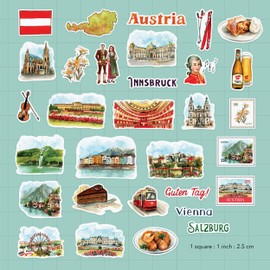 Navy Peony Classic Austria Travel Stickers (Pack of 31) - Iconic Holiday Stickers for Journals, Scrapbooks