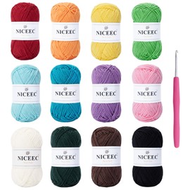 NICEEC 12 Skeins Assorted Colors Yarn Soft Cotton Blend Yarn for Crocehting Colorful Baby Blanket Yarn for Knitting Easy Use 4 Ply Yarn Multicolored Yarn for DIY Craft-Kit 1