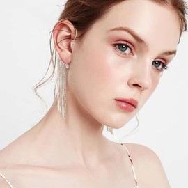 Gold Ear Cuff Earrings for Women Non Piercing Ear Climbers Earrings for Women Sparkling Tassel Earrings Rhinestone Chain Dangle Earrings for Womens