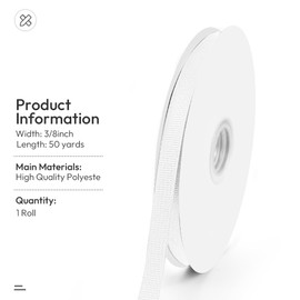 3/8" X 50 Yards White Grosgrain Ribbon, Premium Grosgrain Ribbon for Sewing, Gift Wrapping, Bow Making, Wedding Decor, Wrapping and More (White)