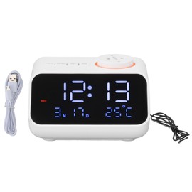 Alarm Clock Radio LED Digital Alarm Clock with FM Radio Music Temperature Humidity Display for Home Bedroom Desk Office White