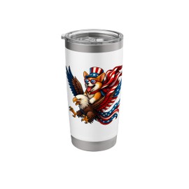 Patriotic Corgi Riding Eagle Funny 4th of July USA Flag Stainless Steel Insulated Tumbler