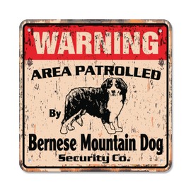 Bernese Mountain Dog Vintage Security Sign Area Patrolled pet Lover Gift Gag Vet Breeder Gift Rigid Plastic | Indoor/Outdoor | 10" Wide